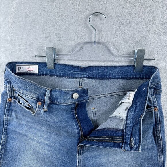 Gap Straight Jeans Vintage Slim Mid Rise Ankle Slit Womens Blue Size 32 |14R - Picture 4 of 10